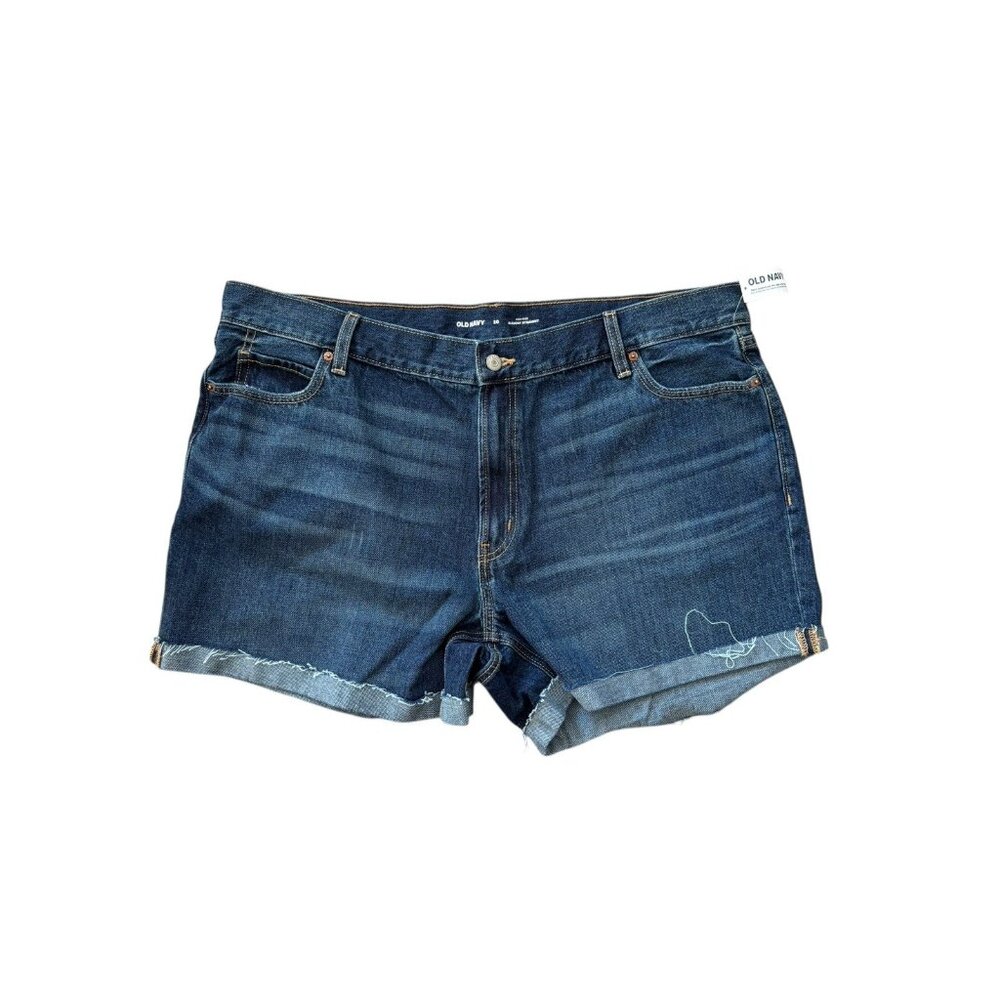 NWT Old Navy Shorts Womens 20 Blue Denim High Rise Slouchy Straight Cut-Off Jort